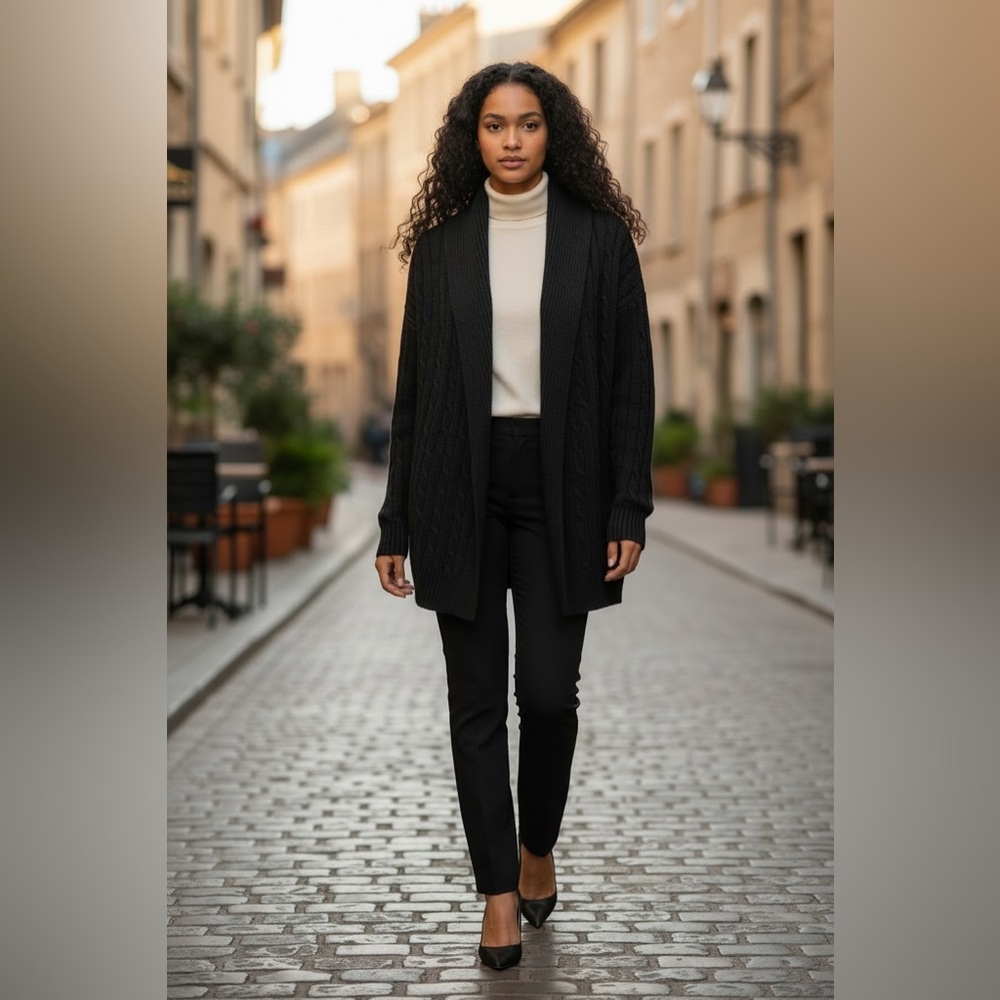 Ann Taylor Black Open Front Cardigan